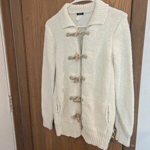 J. Crew Knit Toggle Buttons Collared Ivory Cream Cardigan Sweater Pockets-Small